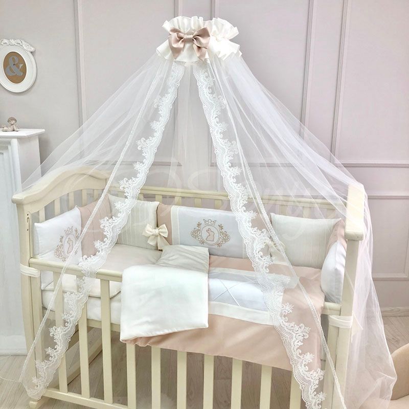 Спальный комплект для новорожденных с защитой Королевский крем, без балдахина