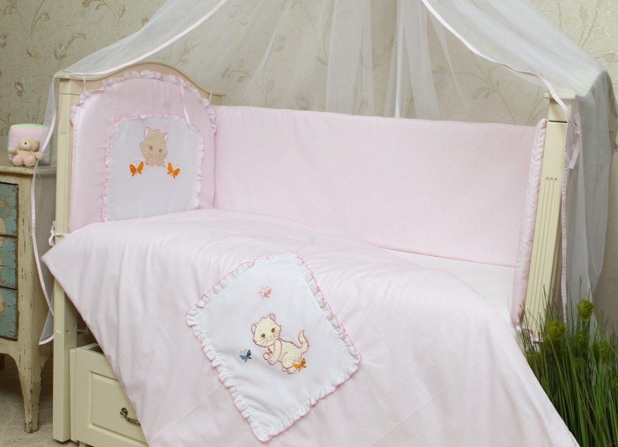 Дитячий спальний комплект в ліжечко КОТИК 7 предметів, без балдахіна