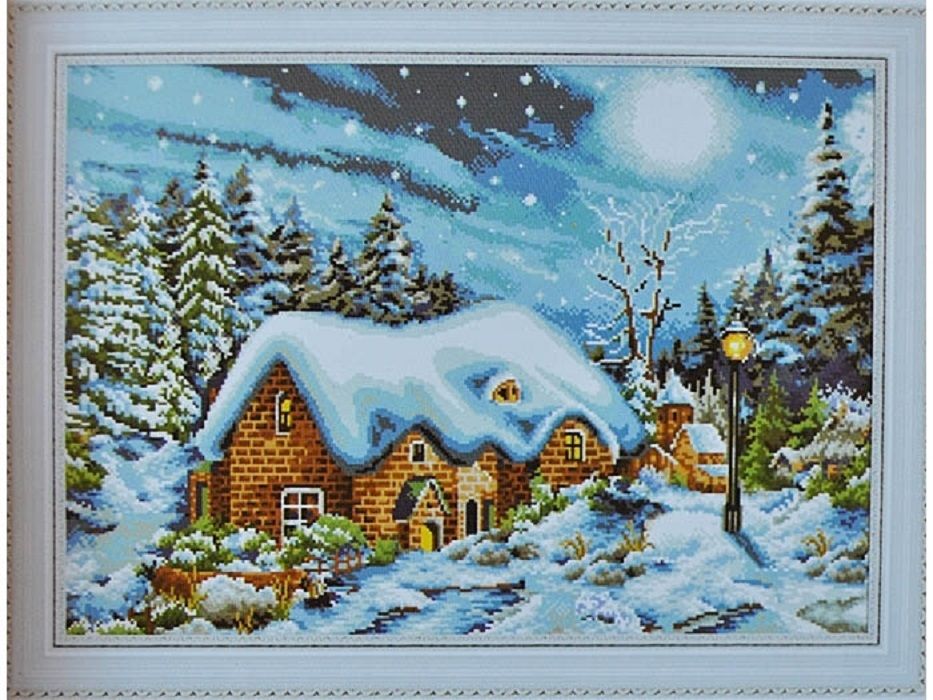 Набори для вишивання хрестом з малюнком на канві 80х59 Зимовий будиночок