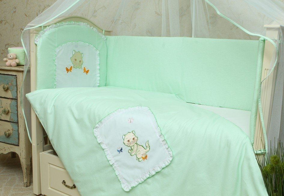 Детский спальный комплект в кроватку КОТИК 7 предметов, без балдахина