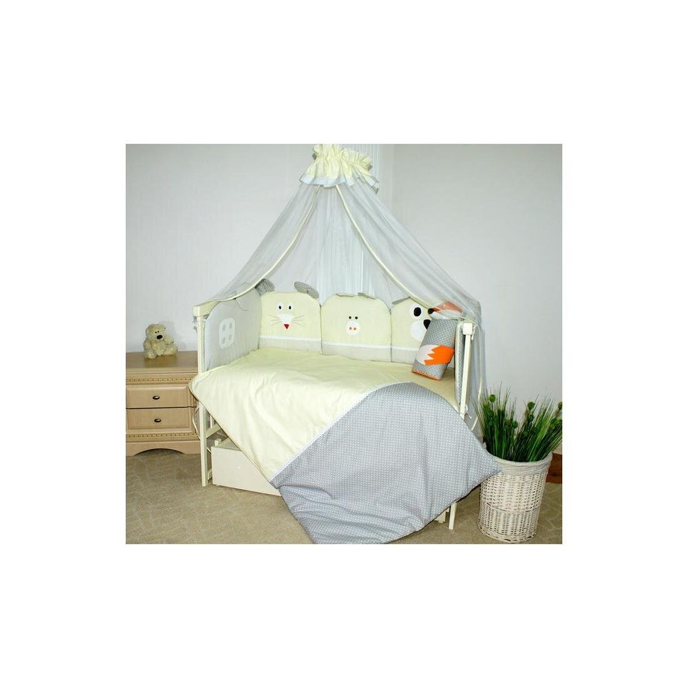 Детский спальный комплект в кроватку Рукавичка + мягкая игрушка + ортопедическая подушка, с балдахином