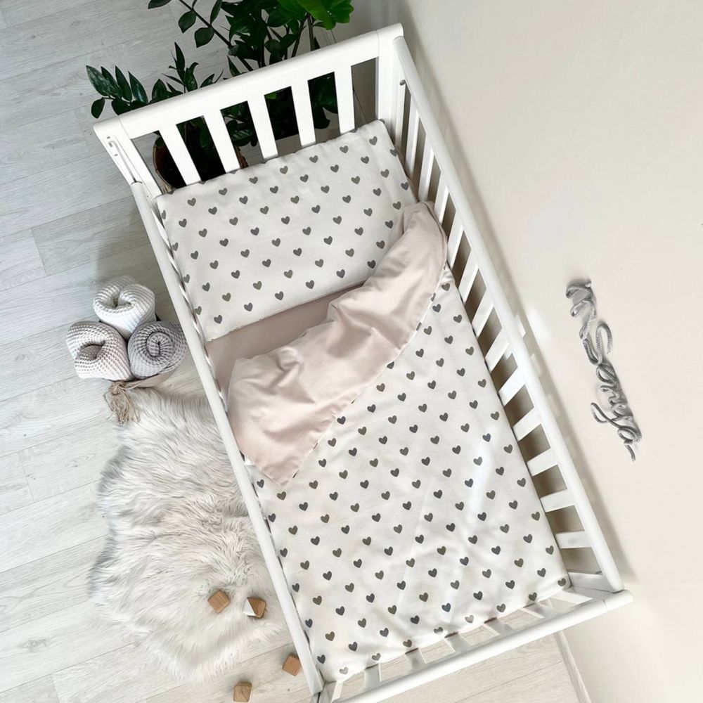 Фланелевое сменное постельное белье для новорожденных Beige hearts фото, цена, описание