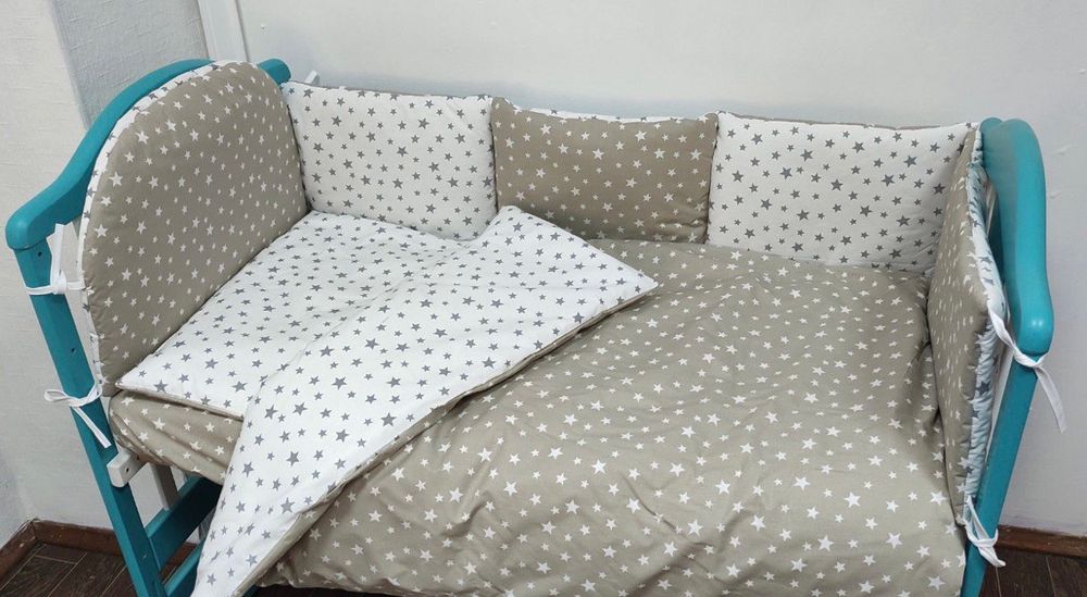 Дитячий спальний набір в ліжечко Eco2 Зірки біло - сірий, без балдахіна