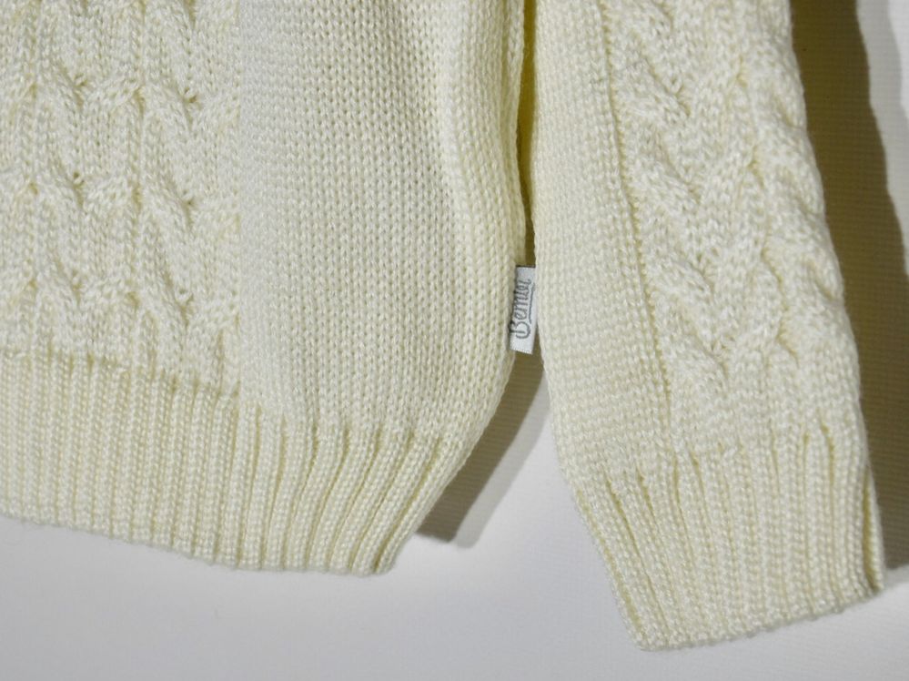 Детский свитер с горлышком молочный вязка Коса, 92, Вязка