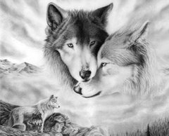 Картина стразами на підрамнику з принт рамою Вовки