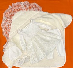 Ошатний набір велюрова сукня Гілочки і тепла крижма Єкрю, Молочний, 56, Велюр