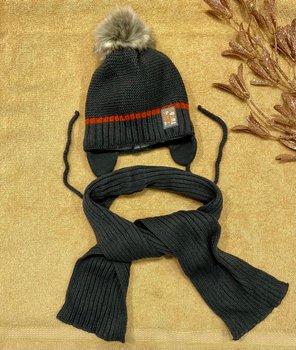 Зимова дитяча в'язана шапка + шарф Sports Turbo темно-сіра купити