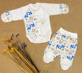 Комплект для маловагових діток боді з повзунками Міні Ведмедик молочно - блакитний купити
