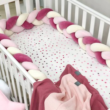 Бортик захист коса для дитячого ліжечка молочний рожевий бордо 120, 220 чи 360 см