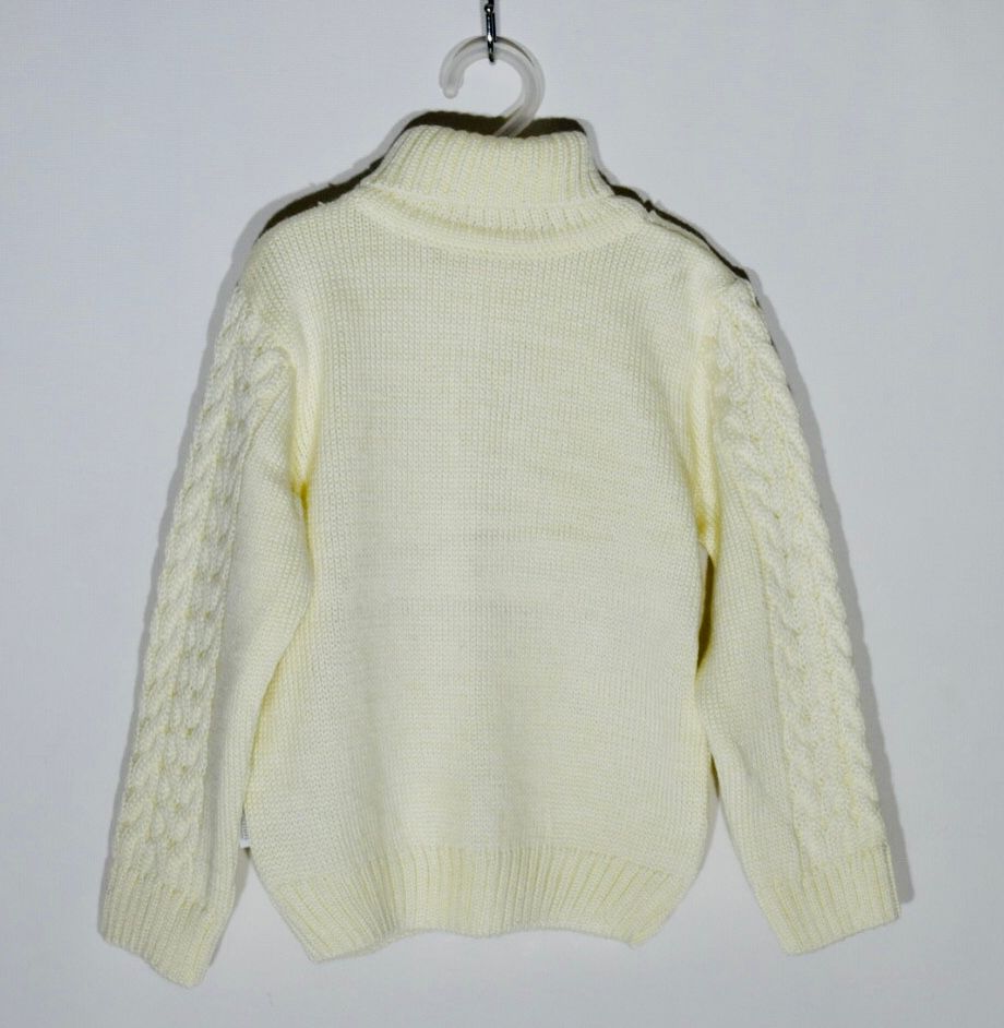 Дитячий светр із шийкою молочний в'язка Коса , 92, В*язка
