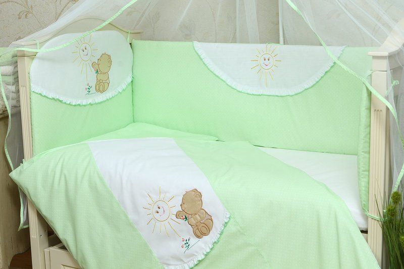Комплект в ліжечко для новонародженого Сонечко салатовий, без балдахіна