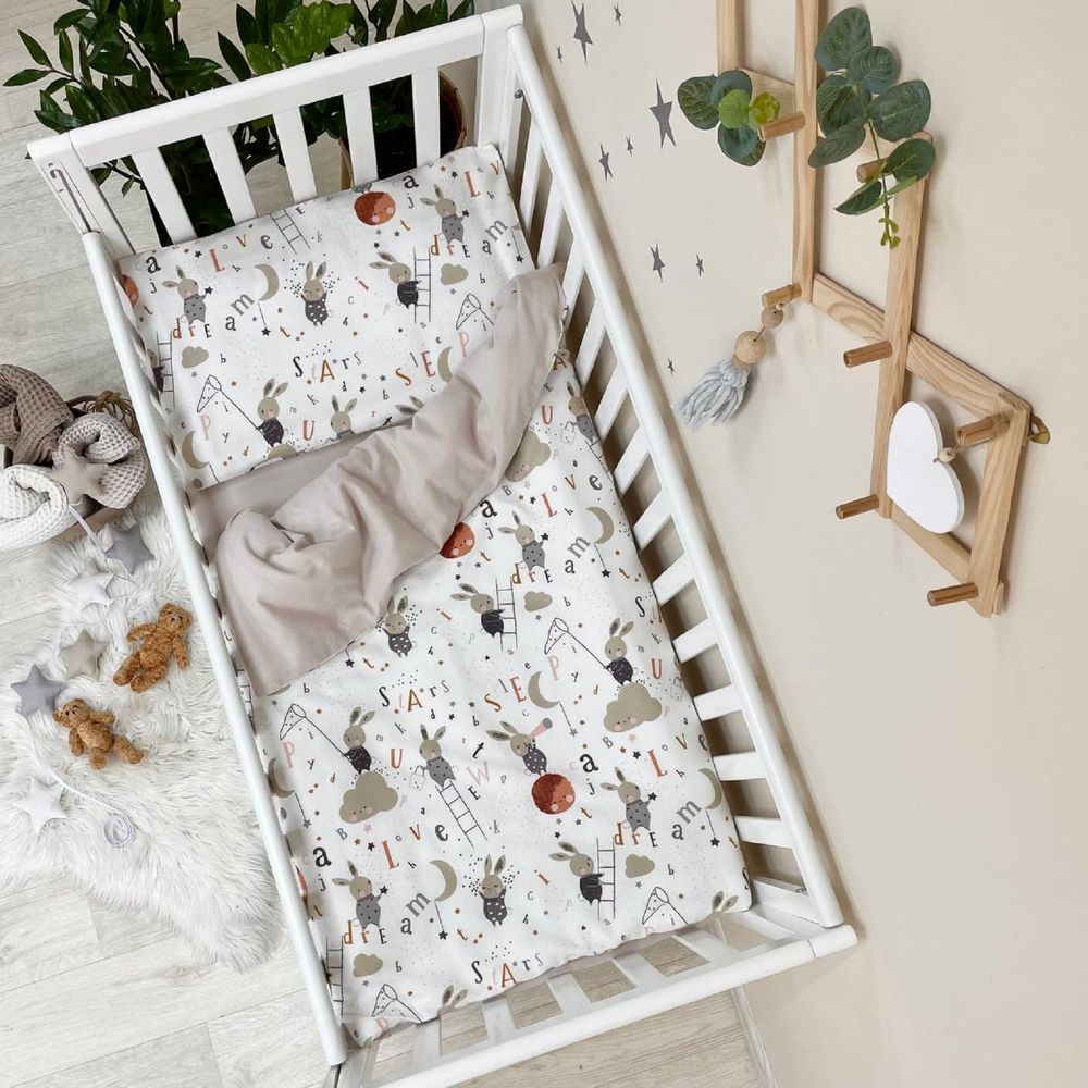 Теплый фланелевый сменный комплект постельного белья в кроватку 120х60 для новорожденного Зайчики