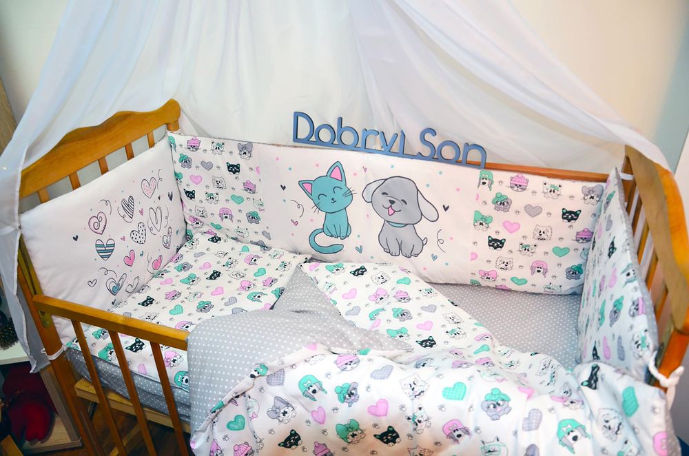 Спальний комплект для новонароджених в ліжечко Домашні Друзі, без балдахіна