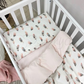 Змінний комплект постільної білизни у ліжечко для новонароджених Перо пудра (підковдра, наволочка, простирадло)