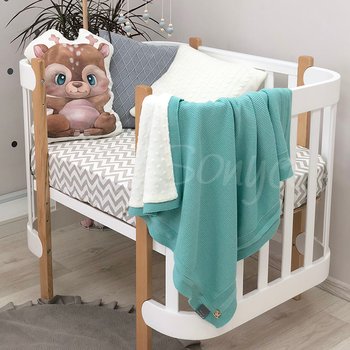 Двосторонній теплий в'язаний плед для малюків та новонароджених у ліжечко або коляску тіфані