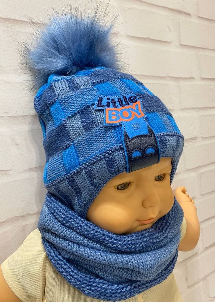 Детская вязанная шапка + шарф Little Boy-4 на термоутеплителе