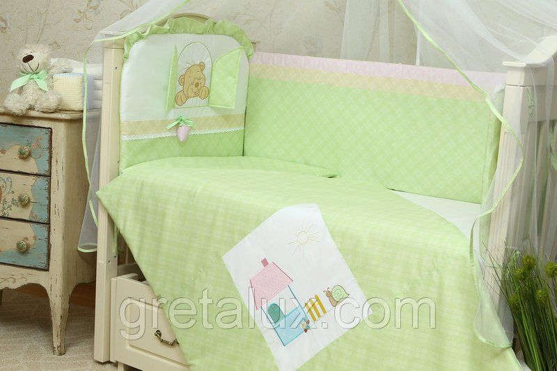 Спальний комплект для новонароджених ВЕДМЕДИК з полуничкою, без балдахіна