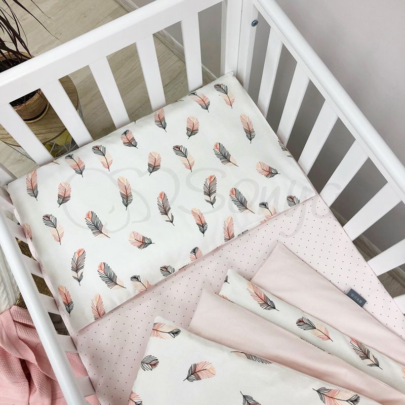 Сменный постельный комплект в кроватку для новорожденных Перо пудра фото, цена, описание