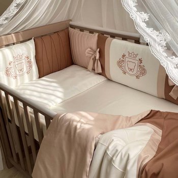 Спальный комплект для новорожденных с защитой Королевский chocolate, без балдахина