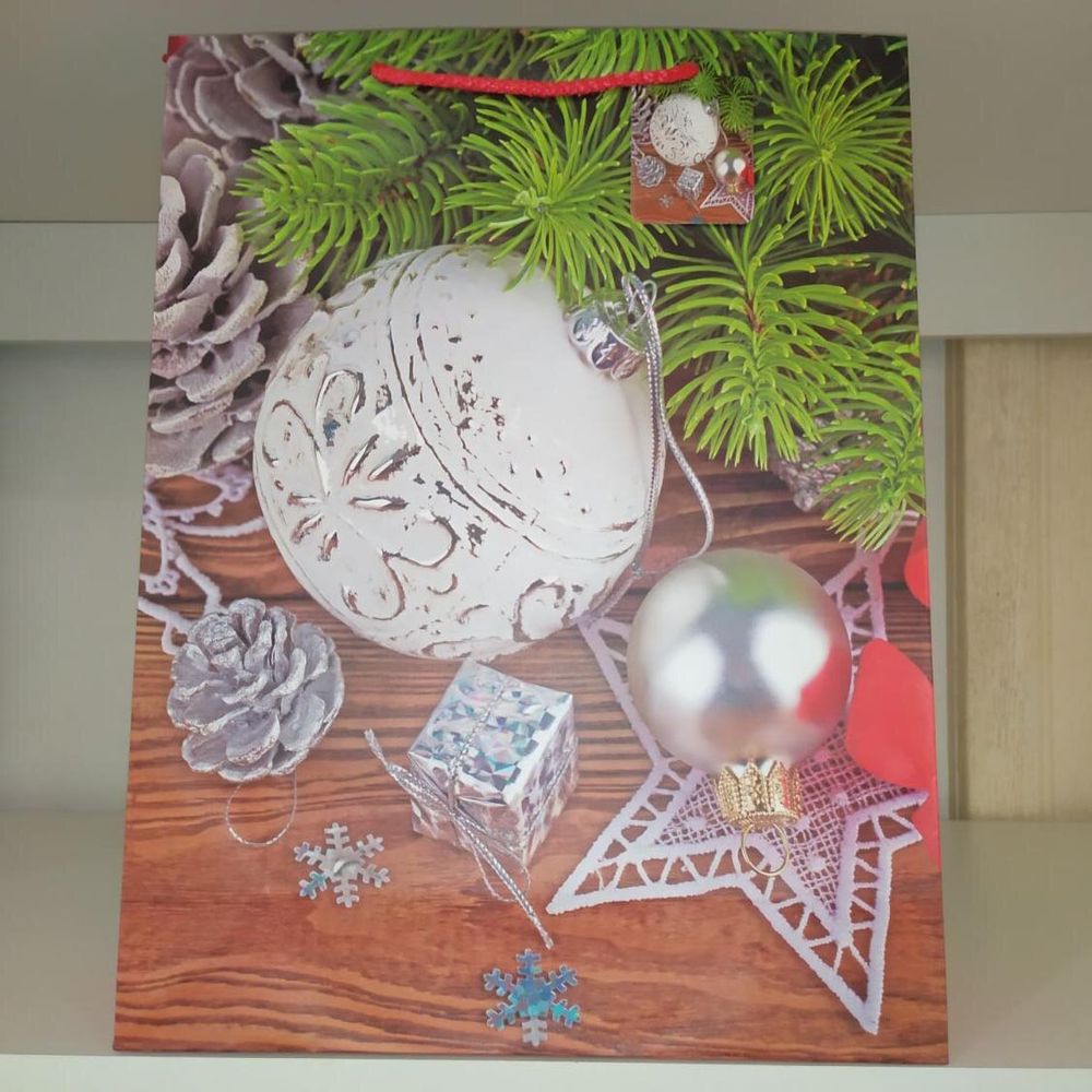 Паперовий пакет новорічний товстий картон 44 х 32 х 11,5 мікс 4 дизайну №2