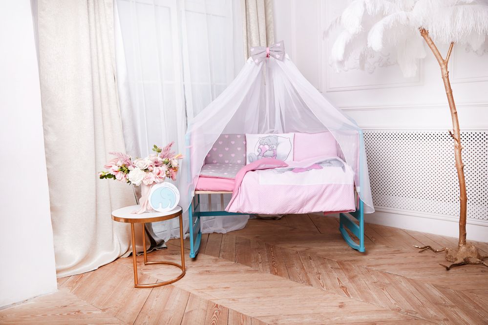 Комплект в кроватку для новорожденного Теддик Розовый, без балдахина