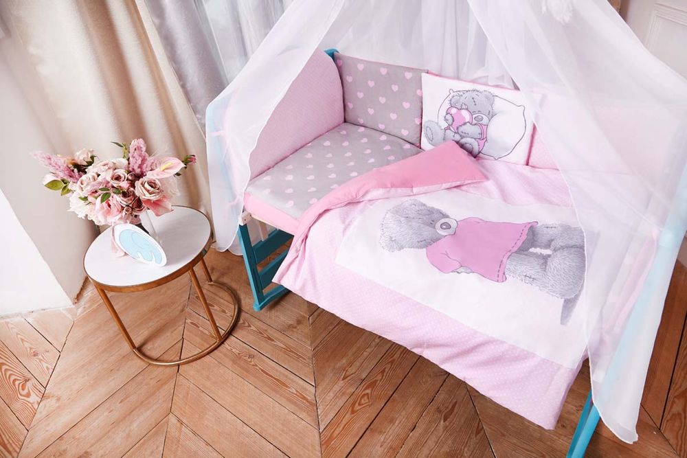 Комплект в ліжечко для новонародженого Теддік Рожевий