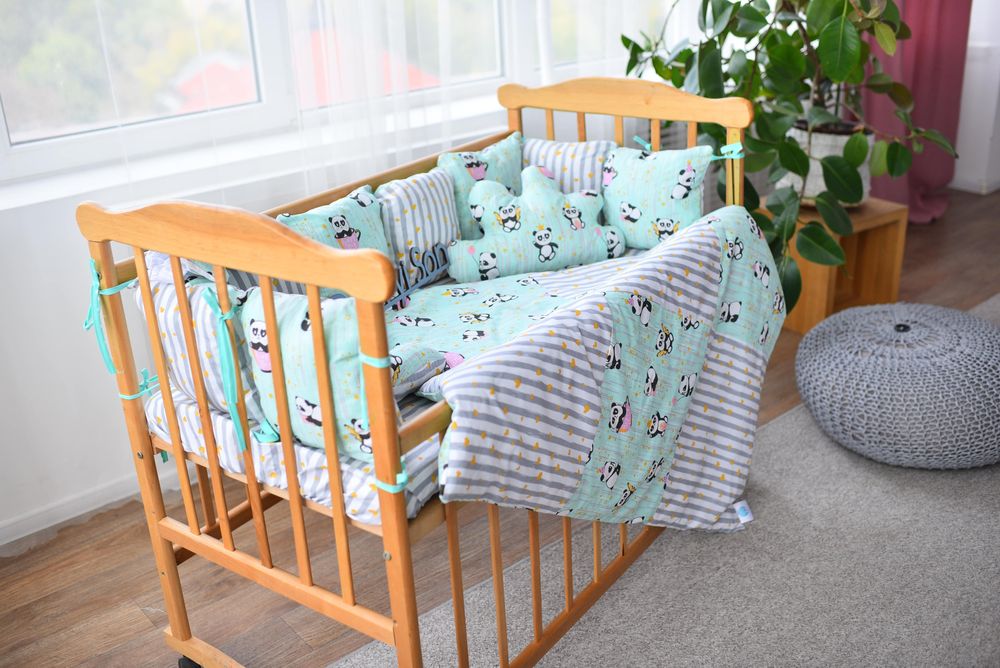 Детский спальный комплект 12 подушек Облачко Панда для новорожденного, без балдахина