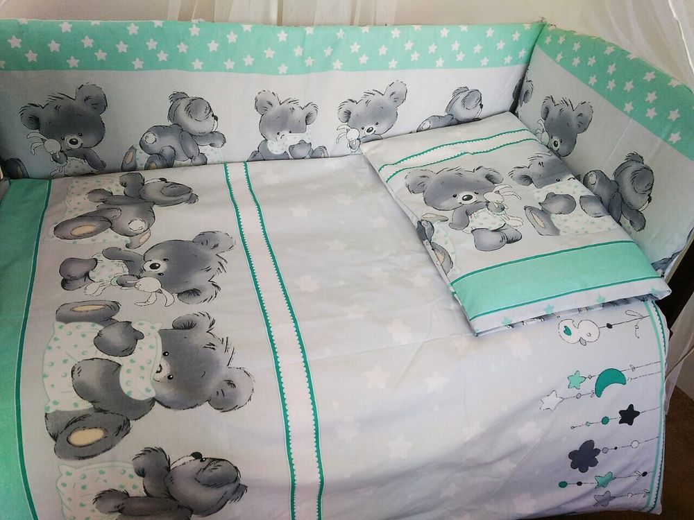 Спальный комплект с защитными бортиками Мишки Мята