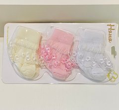 Носочки ТРИ ЦВЕТА с гипюром для новорожденых, 0-3 месяца, Хлопок