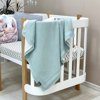 Двосторонній теплий в'язаний плед для малюків та новонароджених у ліжечко або коляску м'ятний світлий
