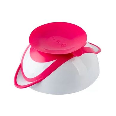 Тарелка на присоске с ложкой и крышкой "Кушаю Сама" розовая