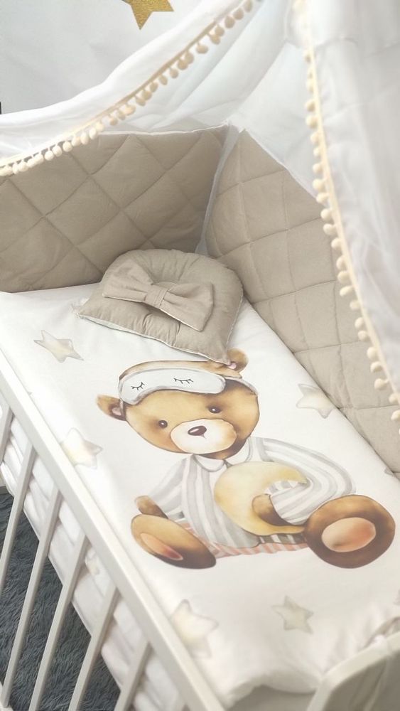 Дитячий постільний комплект у ліжечко з бортиками Соня, с балдахіном