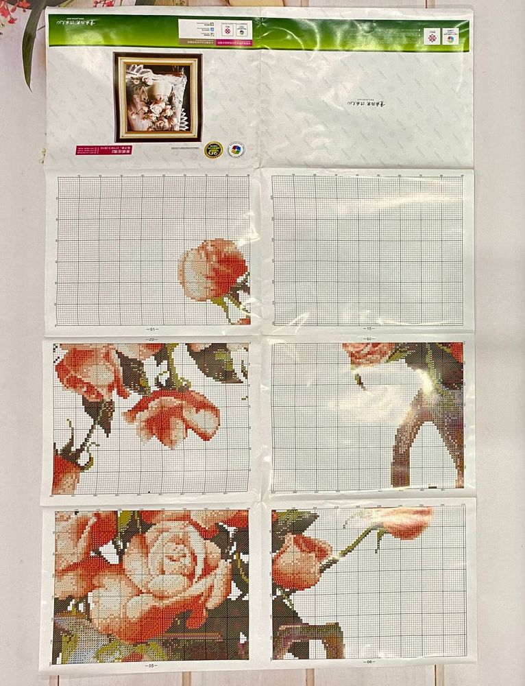 Картина для вишивання хрестиком 5D Троянди з мереживом 70х72 см, Квіти, натюрморти