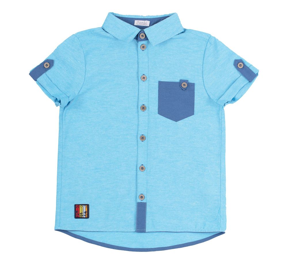 Дитяча літня сорочка з коротким рукавом Бембі блакитна, 104, Джинс