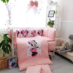 Постільний комплект з бортиками Мінні Girl 12 подушок, Пудра, с балдахіном