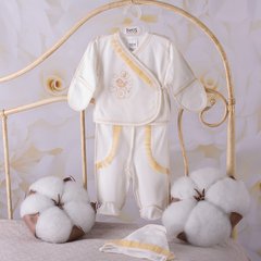 Нарядний костюм на виписку Равлик 2 молочний золото, Молочний, 56, Інтерлок, Костюм, комплект