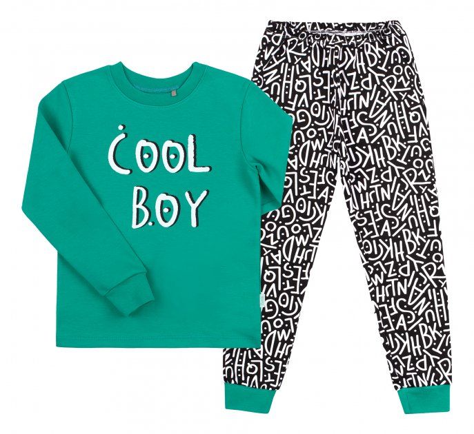 Дитяча піжама Cool Boy зелено - чорний інтерлок, 98, Інтерлок