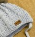 Теплая вязаная шапка Елочка светло голубая на объем 36-38, Размер на рост 50 см, Вязаное полотно, Шапка