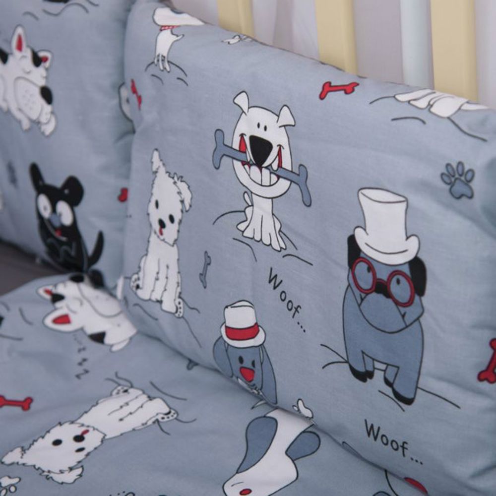 Комплект в детскую кроватку Веселі звірята 7 предметов серый, с балдахином