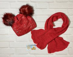 Зимова шапка КІШКА-1 з помпонами + шарф, на флісі