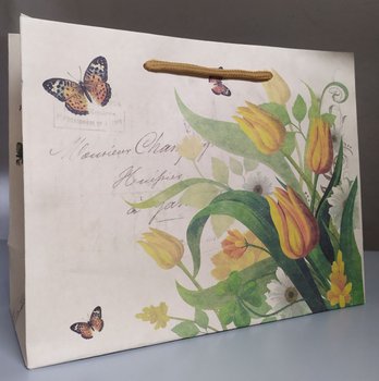 Паперовий подарунковий пакет з ручками 25х20х10 Жовті тюльпани