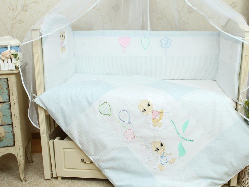 Комплект постельного белья для новорожденных Бусинка голубой, без балдахина