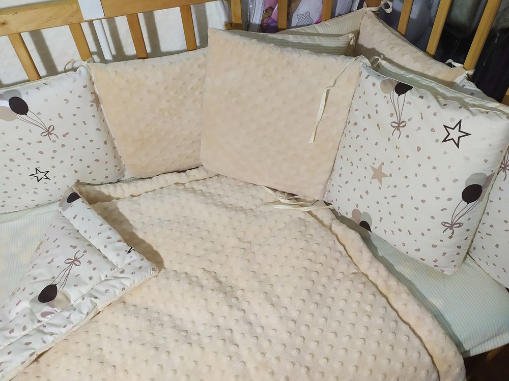 Постільний комплект в ліжечко для новонародженого Плюш бежевий фото 2