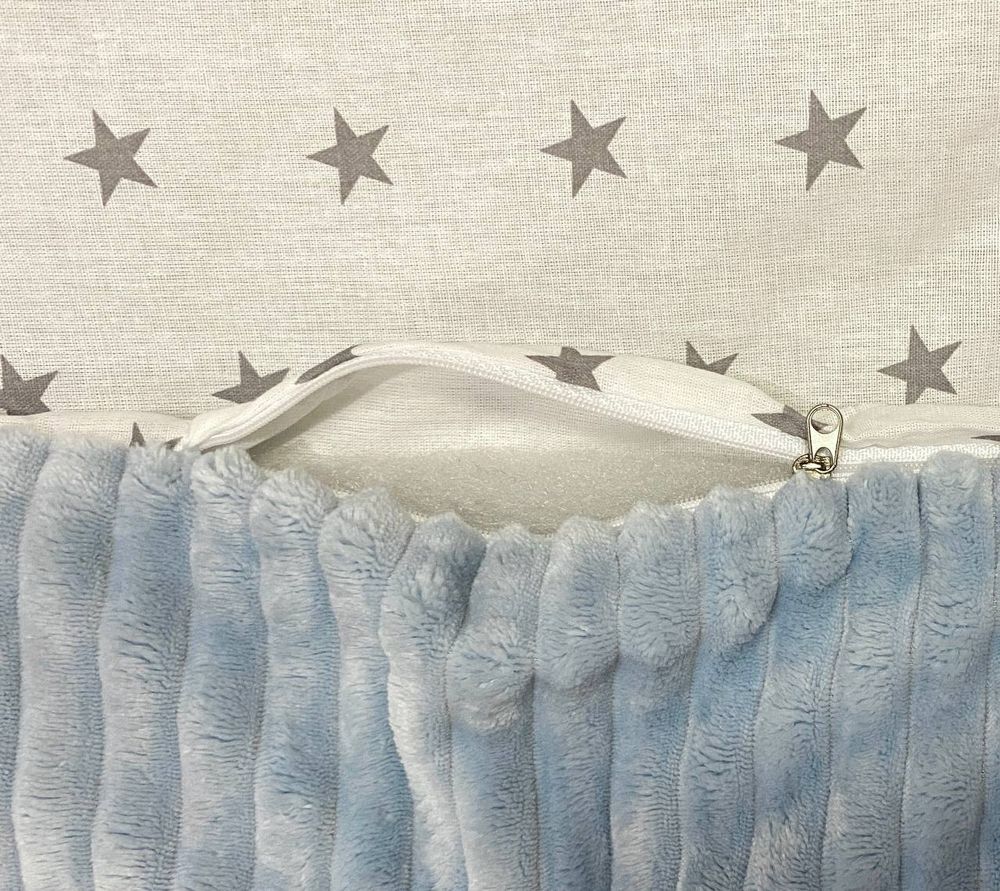 Плюшевый конверт одеяло с капюшоном Медвежонок серо голубой страйпс + бязь