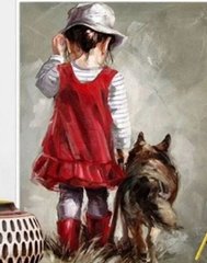Алмазная мозаика на подрамнике Девочка и пес