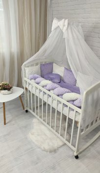 Дитячий постільний набір у ліжечко для новонароджених з балдахіном та бортиками Мінки + бортики коса бузковий