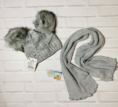 Зимова шапка КІШКА-2 з помпонами + шарф, на флісі