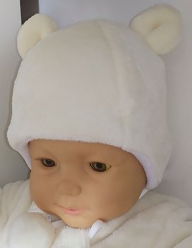Плюшева зимова шапочка для новонароджених на виписку з пологового будинку СНІЖИНКА молочна