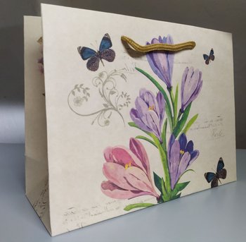 Паперовий подарунковий пакет з ручками 25х20х10 Метелик з квіткою