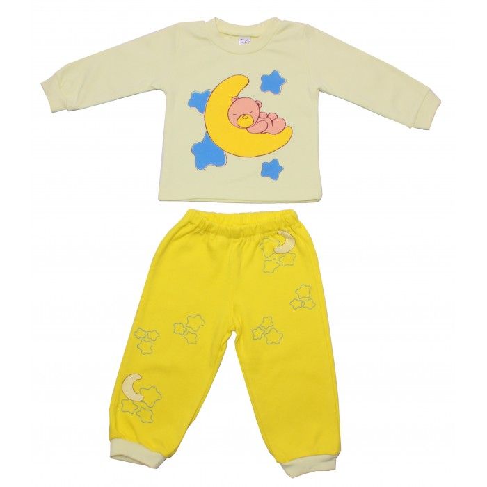 Дитяча піжамка Ведмедик на Місяці салатово-жовта, 80, Інтерлок, Костюм, комплект